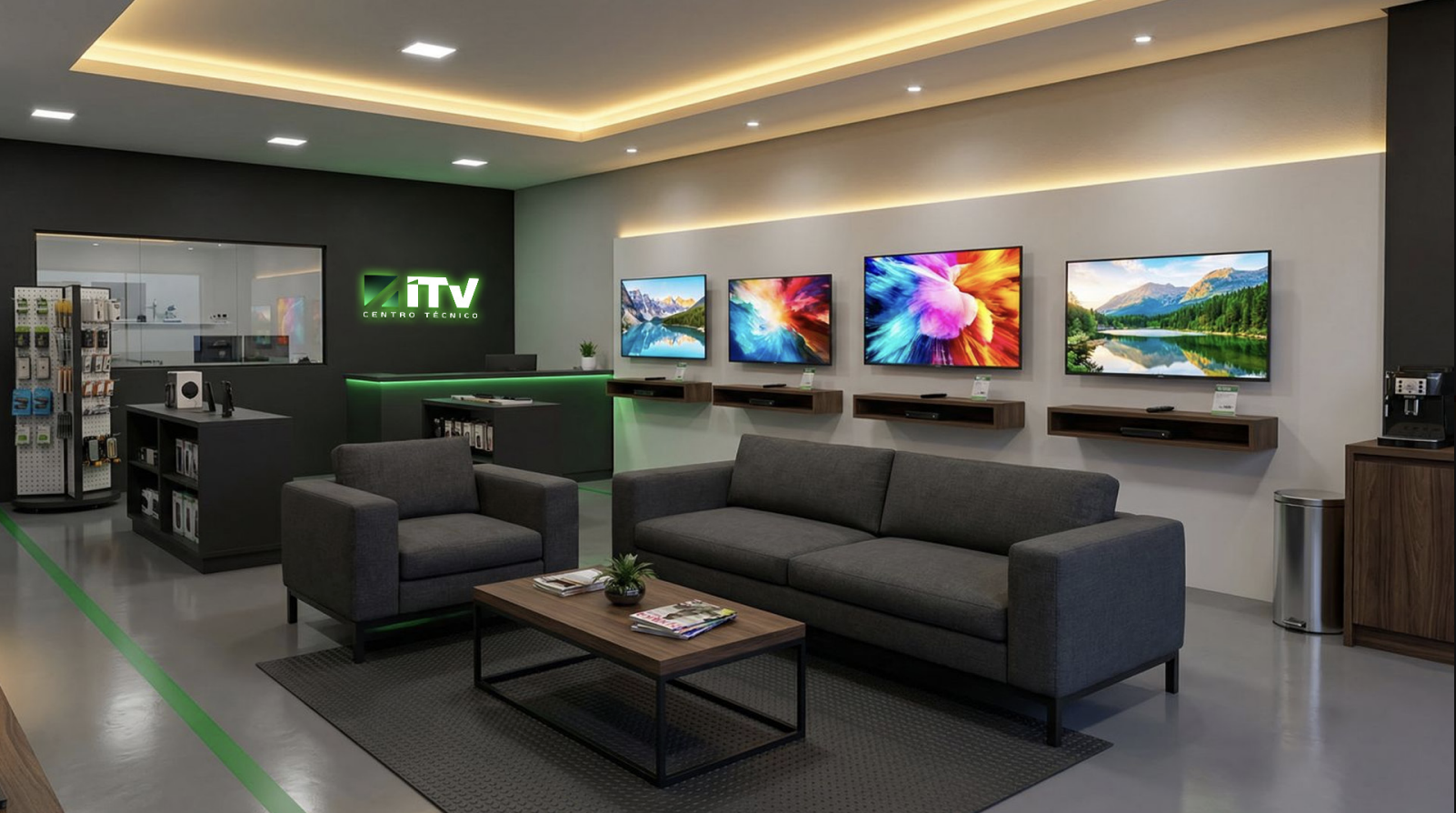Showroom da iTV com TVs em exposição